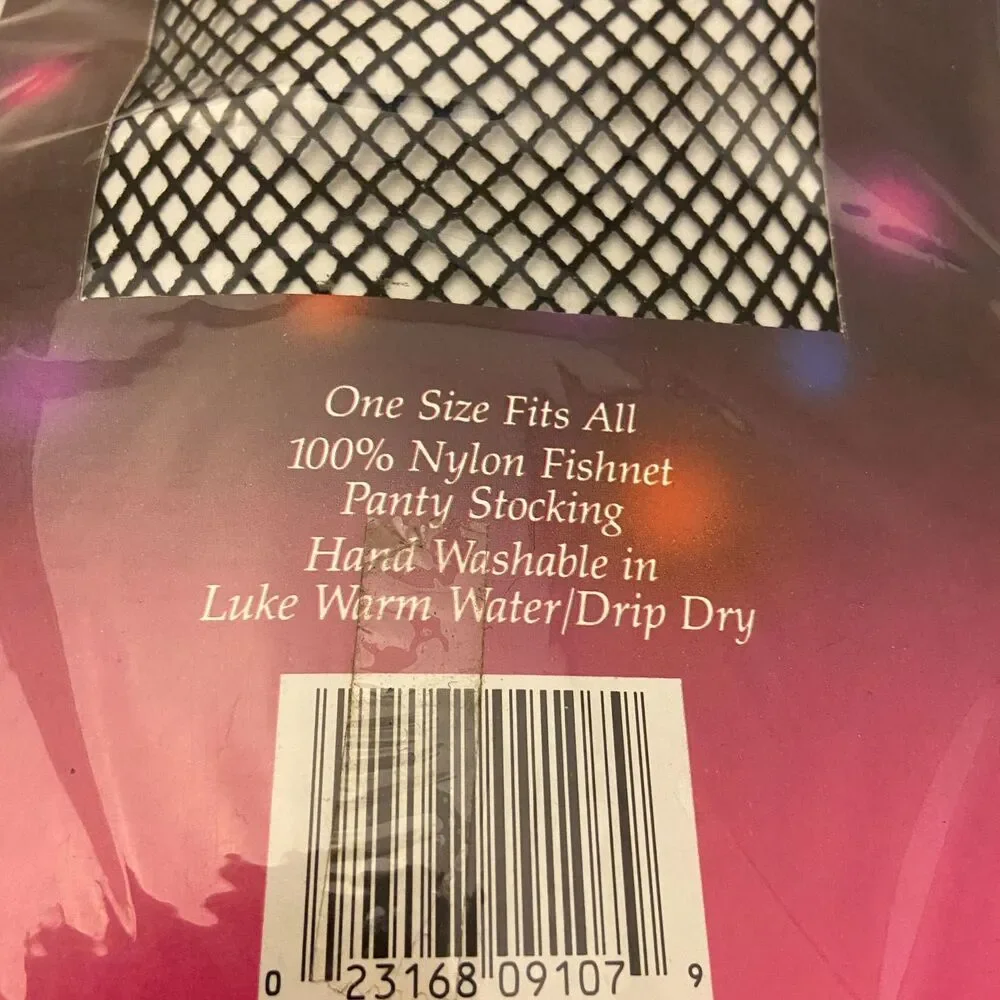 #6264 Its Fun Tyme Fishnet Pantyhose Black NOS One Size